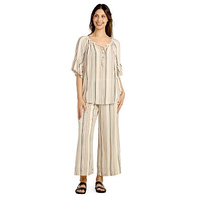 Women's AB Studio Ruffle Sleeve Peasant Tie-Neck Top