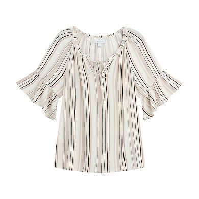 Women's AB Studio Ruffle Sleeve Peasant Tie-Neck Top