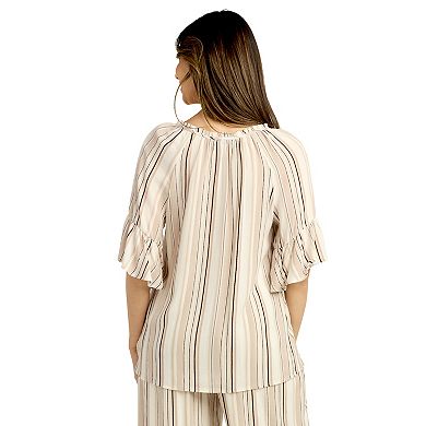 Women's AB Studio Ruffle Sleeve Peasant Tie-Neck Top