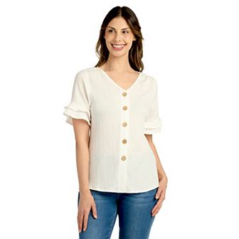 Women's AB Studio Ruffle Sleeve Button-Front Top
