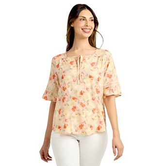 Women's AB Studio Elbow Sleeve Tie-Neck Top