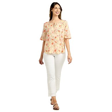 Women's AB Studio Elbow Sleeve Tie Neck Top