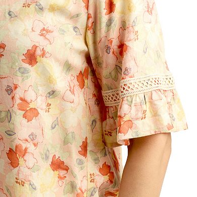 Women's AB Studio Elbow Sleeve Tie Neck Top