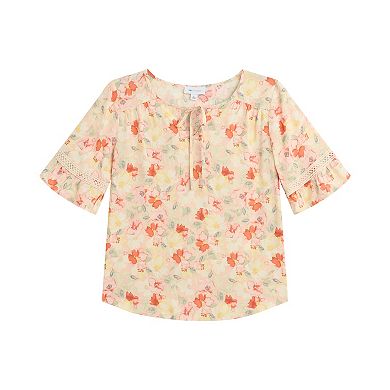 Women's AB Studio Elbow Sleeve Tie Neck Top