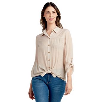 Women's AB Studio Lace Yoke 3/4 Sleeve Top