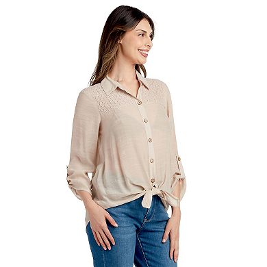 Women's AB Studio Lace Yoke 3/4 Sleeve Top