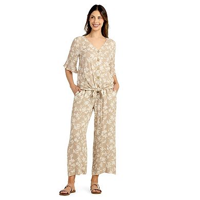 Women's AB Studio Elbow Sleeve Button-Front Tie Hem Top
