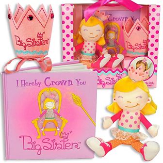 3 pc Big Sister Gifts For Little Girls, Includes Doll, Storybook, And Crown