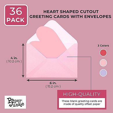 36x Valentine's Day Greeting Card Heart Shaped Bulk With Envelopes For Kids 4x6