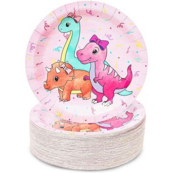 Girl's Birthday Dinosaur Party Supplies, Paper Plates (9 in 80 Pack)