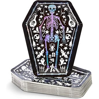 48pack Halloween Party Paper Plates, Disposable Skeleton Coffin Decor Bulk 10 in
