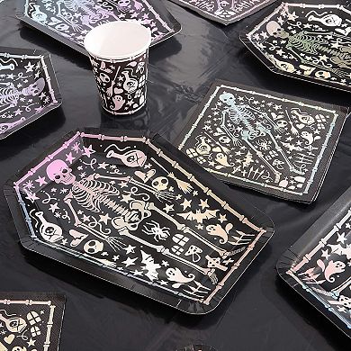 48pack Halloween Party Paper Plates, Disposable Skeleton Coffin Decor Bulk 10 In