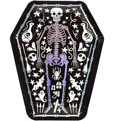 48pack Halloween Party Paper Plates, Disposable Skeleton Coffin Decor Bulk 10 In