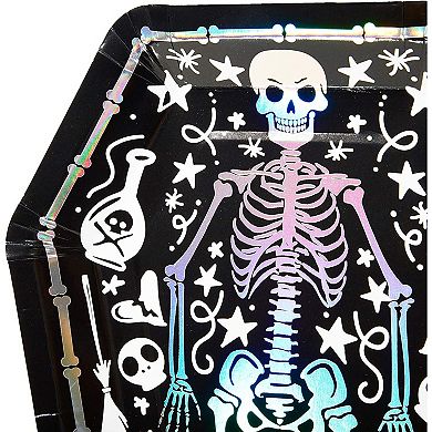 48pack Halloween Party Paper Plates, Disposable Skeleton Coffin Decor Bulk 10 In