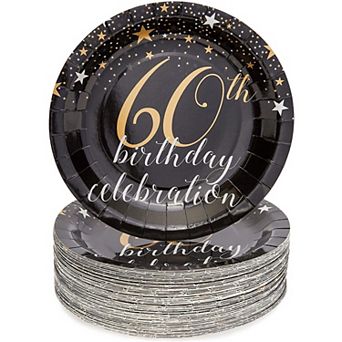 Sparkle And Bash 60th Birthday Paper Plates (80 Count), 9", Gold & Black