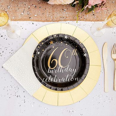 Sparkle And Bash 60th Birthday Paper Plates (80 Count), 9", Gold & Black