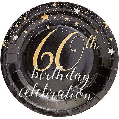 Sparkle And Bash 60th Birthday Paper Plates (80 Count), 9", Gold & Black