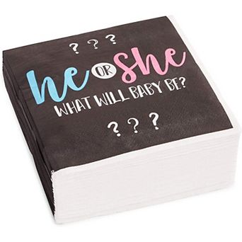 Gender Reveal Paper Napkins, He Or She Party Supplies (6.5 X 6.5 in 100 Pack)