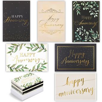 48 Pack Anniversary Cards With Envelopes For Business, 6 Gold Foil Designs, 4x6"