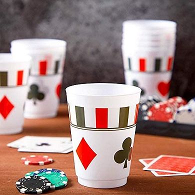 16 Oz Plastic Poker Tumbler Cups, Casino Party Decorations (16 Pack)