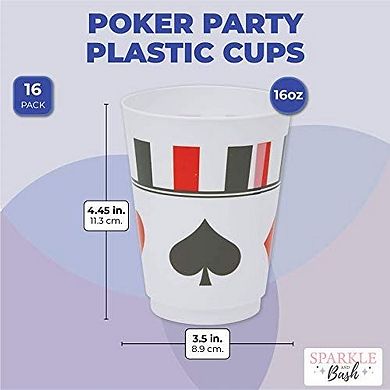 16 Oz Plastic Poker Tumbler Cups, Casino Party Decorations (16 Pack)
