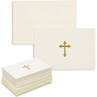 48 pc Gold Foil Embossed Cross Religious Blank Greeting Card Set With Envelopes