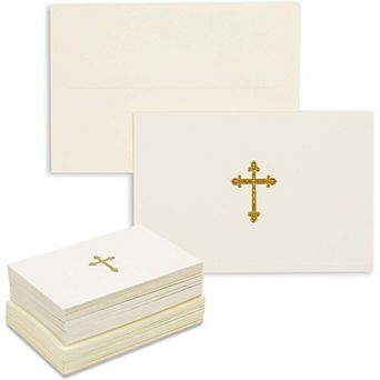 48 pc Gold Foil Embossed Cross Religious Blank Greeting Card Set With Envelopes