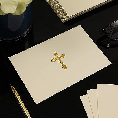 48 Pcs Gold Foil Embossed Cross Religious Blank Greeting Card Set With Envelopes
