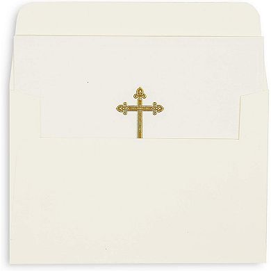 48 Pcs Gold Foil Embossed Cross Religious Blank Greeting Card Set With Envelopes