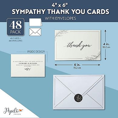 Sympathy Thank You Cards with Envelopes and Stickers (4 x 6 In, 48 Pack)
