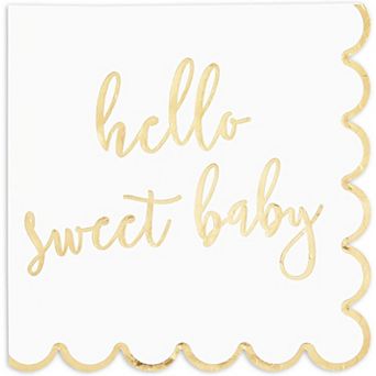 50 Pack Scalloped Hello Sweet Baby Napkins For Baby Shower Decorations, 6.3 In