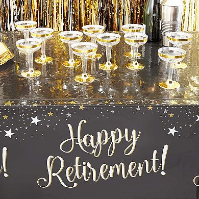 3 Rectangle Plastic Tablecloths, Happy Retirement Party Table Covers 54" X 108"