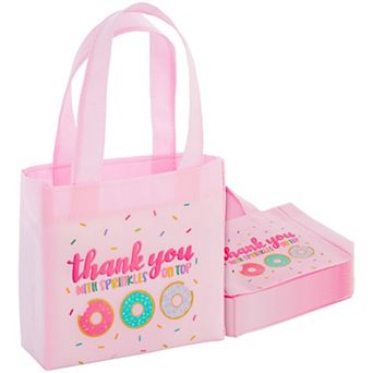 Donut Gift Bags With Handles, Birthday Party (pink, 6.5 X 7 X 1.77 in 24 Pack)