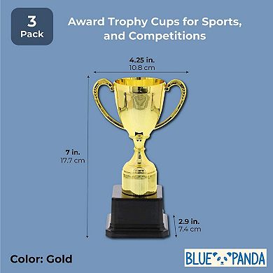 3 Pack Mini Award Trophy For Kids, Sports Birthday Party Supplies, Gold, 7 In