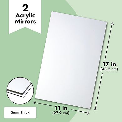 2 Pack Acrylic Mirror Sheets For Wall Decor, 3mm Shatter Resistant Tiles, 17x11"