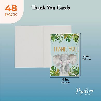 Safari Baby Shower Thank You Cards With Envelopes, Seal Stickers (4x6", 48 Pack)