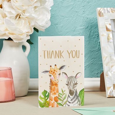 Safari Baby Shower Thank You Cards With Envelopes, Seal Stickers (4x6", 48 Pack)