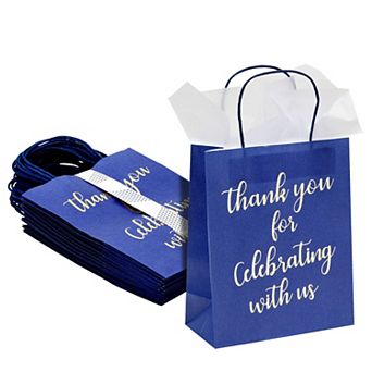 24x Thank You Gift Wrapping Bags With Tissue Paper, Medium Gold Foil Navy Blue