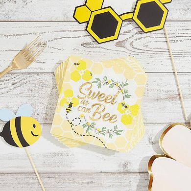 50 Bee Paper Napkins, Bumblebee Baby Shower Sweet As Can Be Birthday Party Gold