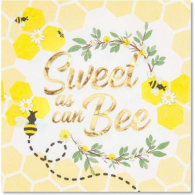 50 Bee Paper Napkins, Bumblebee Baby Shower Sweet As Can Be Birthday Party Gold