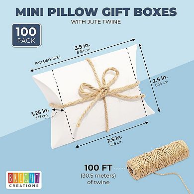 100 Pack Kraft Pillow Boxes Set With 100ft Jute Twins For Wedding Party Favor