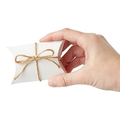 100 Pack Kraft Pillow Boxes Set With 100ft Jute Twins For Wedding Party Favor