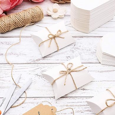 100 Pack Kraft Pillow Boxes Set With 100ft Jute Twins For Wedding Party Favor