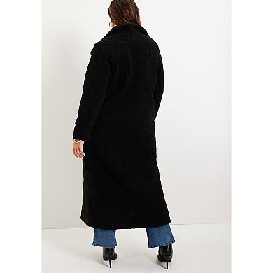 June + Vie Women's Plus Size Maxi Teddy Fleece Coat