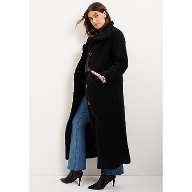 June & Vie Women's Plus Size Maxi Teddy Fleece Coat