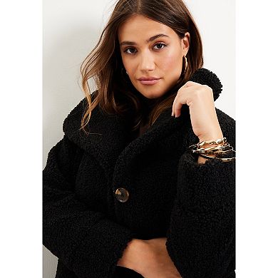 June & Vie Women's Plus Size Maxi Teddy Fleece Coat