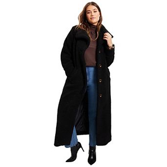 June + Vie Women's Plus Size Maxi Teddy Fleece Coat