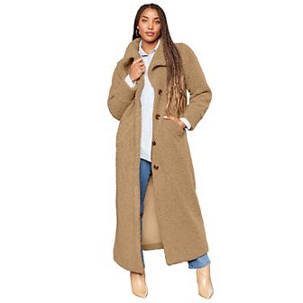 June + Vie Women's Plus Size Maxi Teddy Fleece Coat