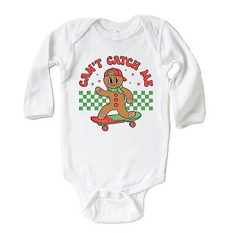 Gingerbread Man Skateboard Baby Long Sleeve Bodysuit