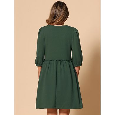 Women's Scoop Neck Pocket Smocked Casual Midi Dress